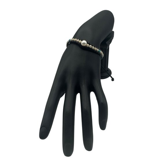 Adjustable Leather Beaded Bracelet Freshwater Pearl Turquoise Howlite Accents - Picture 6 of 6